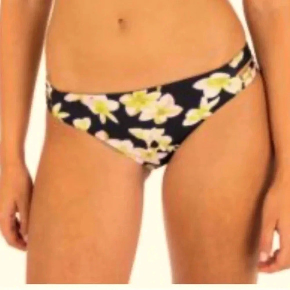 HURLEY Carissa Moore Aloha Collection Black Max Plumeria Bikini Bottom Large NEW - Picture 1 of 3